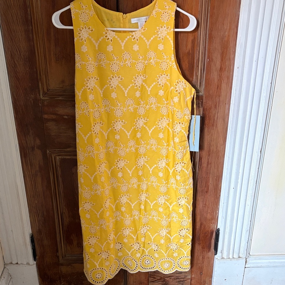 London Times Sunlit Yellow Dress with White Floral Detail